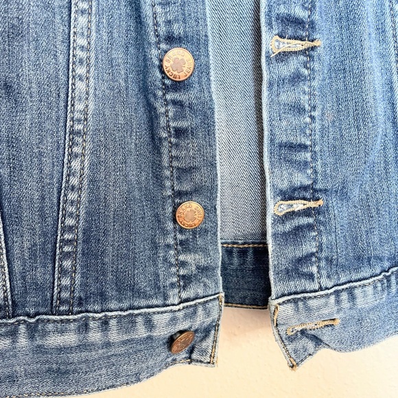 Lucky Brand Tomboy Trucker Jean Jacket XS Blue Denim Distressed Button Up - Picture 4 of 9